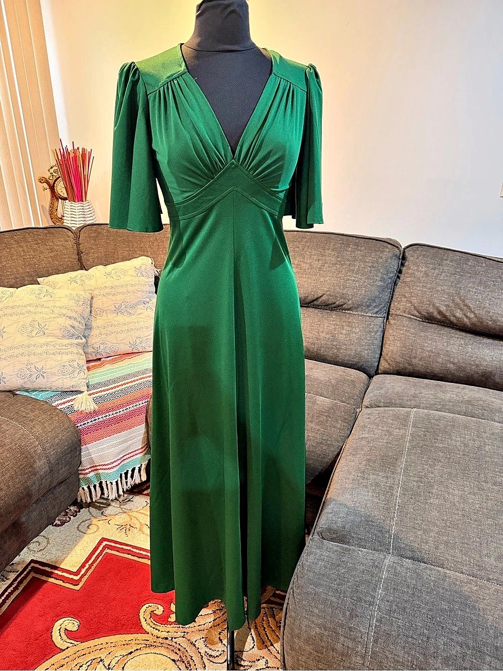 Vintage 1970 Deha of Sweden Green elegant Maxi Dress Size 12